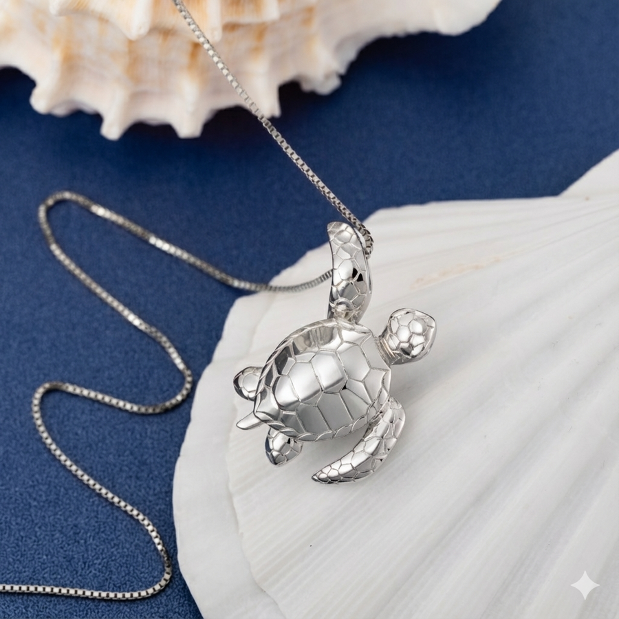 925 Sterling Silver Waving Turtle Honu Pendant