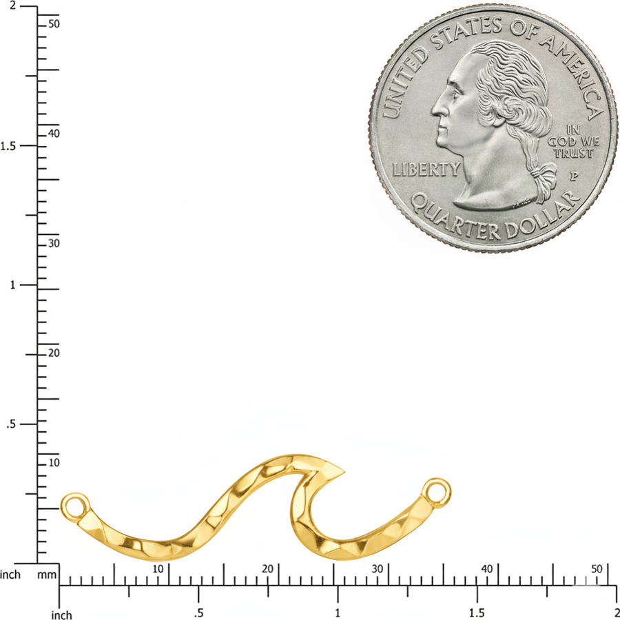 14K Yelllow Gold Plated 925 Sterling Silver Hammered Single Wave Necklace Pendant