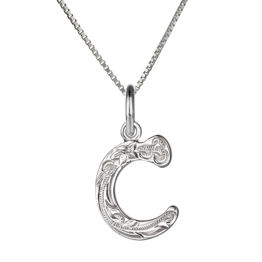 925 Sterling Silver Hawaiian Heirloom Scroll ABC Letter Initials Pendant with 18" Box Chain