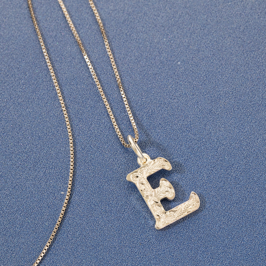 925 Sterling Silver Hawaiian Heirloom Scroll ABC Letter Initials Pendant with 18" Box Chain