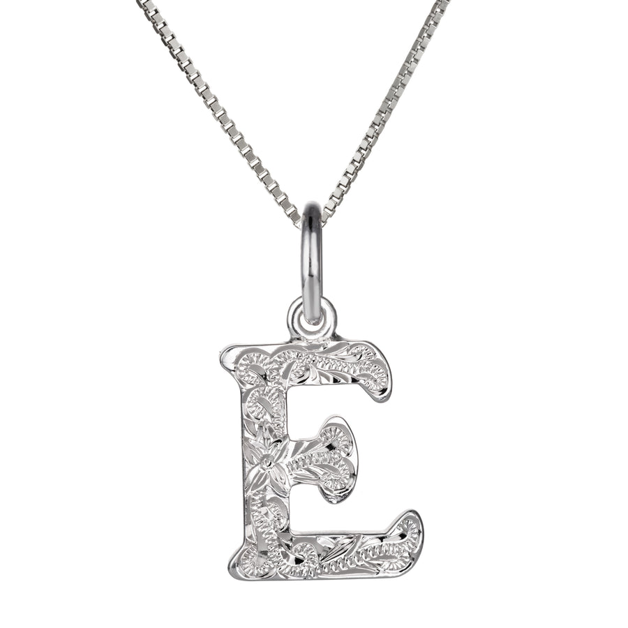 925 Sterling Silver Hawaiian Heirloom Scroll ABC Letter Initials Pendant with 18" Box Chain