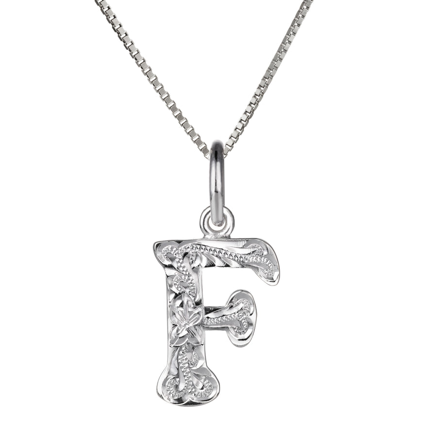 925 Sterling Silver Hawaiian Heirloom Scroll ABC Letter Initials Pendant with 18" Box Chain