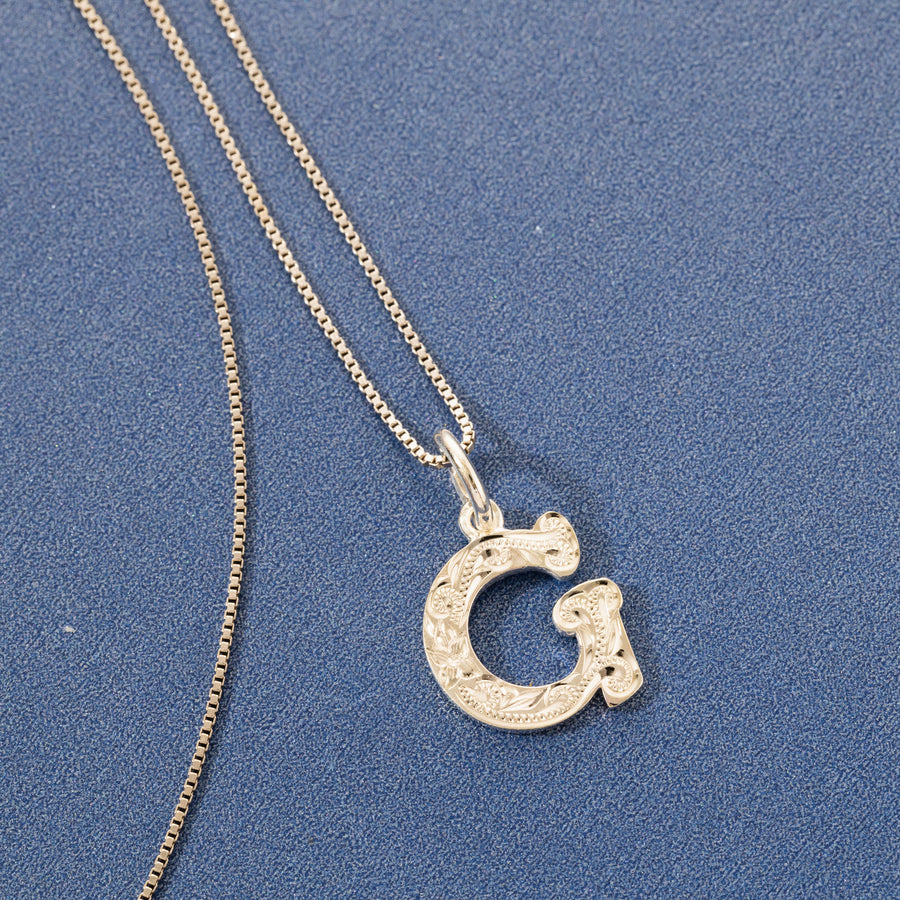 925 Sterling Silver Hawaiian Heirloom Scroll ABC Letter Initials Pendant with 18" Box Chain