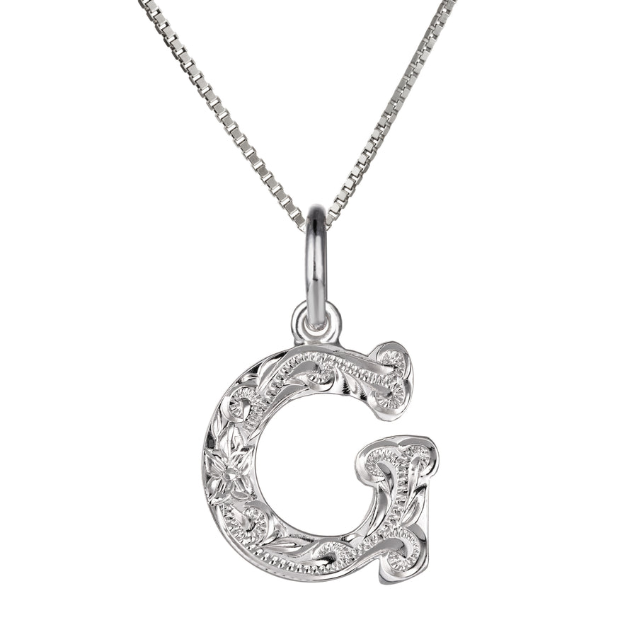 925 Sterling Silver Hawaiian Heirloom Scroll ABC Letter Initials Pendant with 18" Box Chain