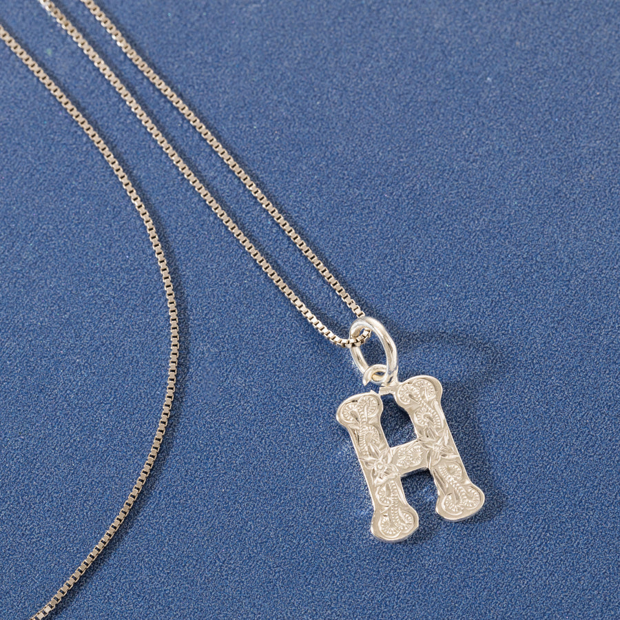 925 Sterling Silver Hawaiian Heirloom Scroll ABC Letter Initials Pendant with 18" Box Chain