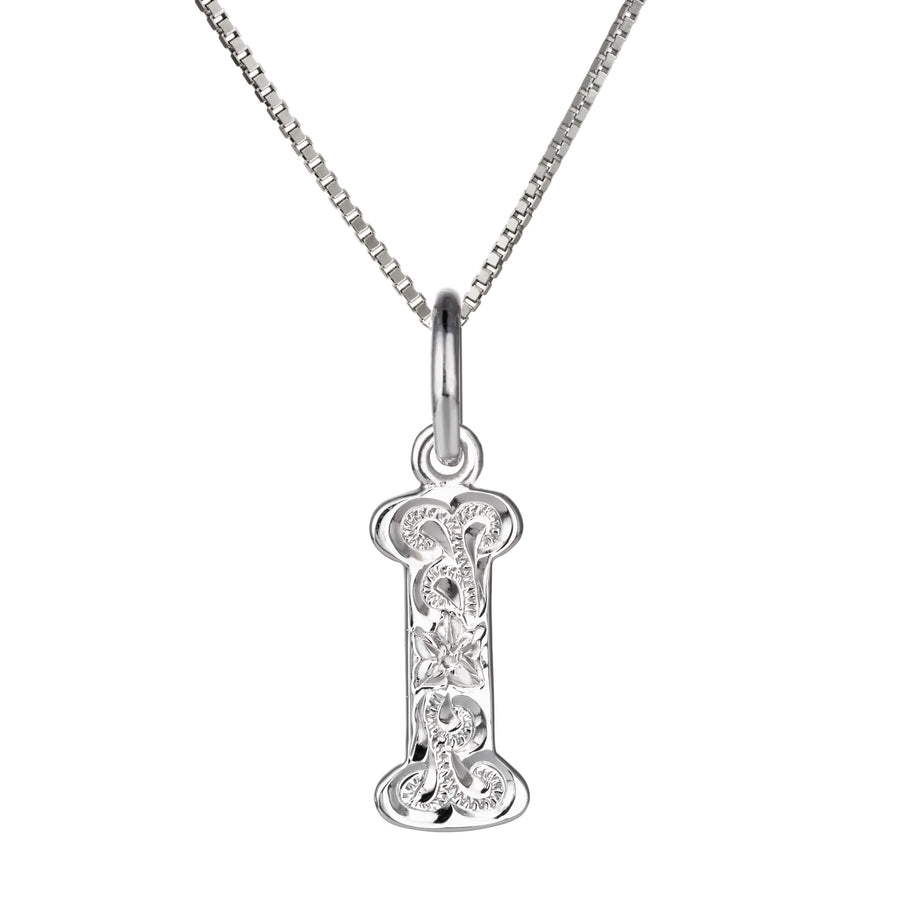 925 Sterling Silver Hawaiian Heirloom Scroll ABC Letter Initials Pendant with 18" Box Chain