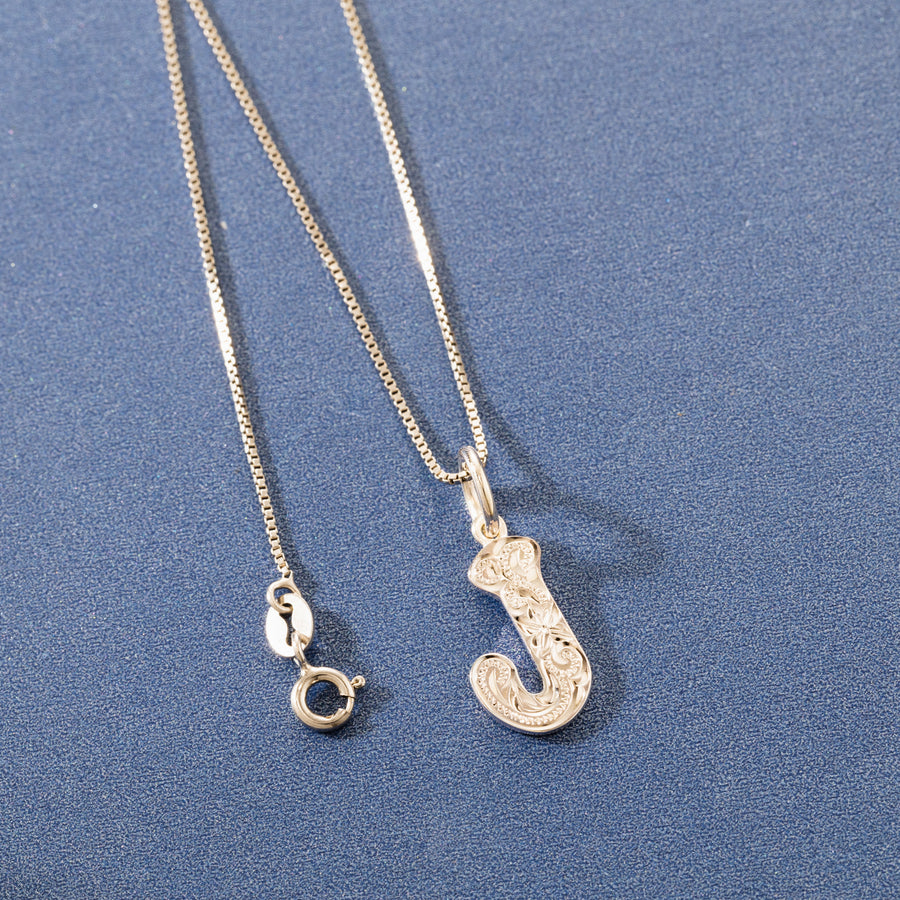 925 Sterling Silver Hawaiian Heirloom Scroll ABC Letter Initials Pendant with 18" Box Chain