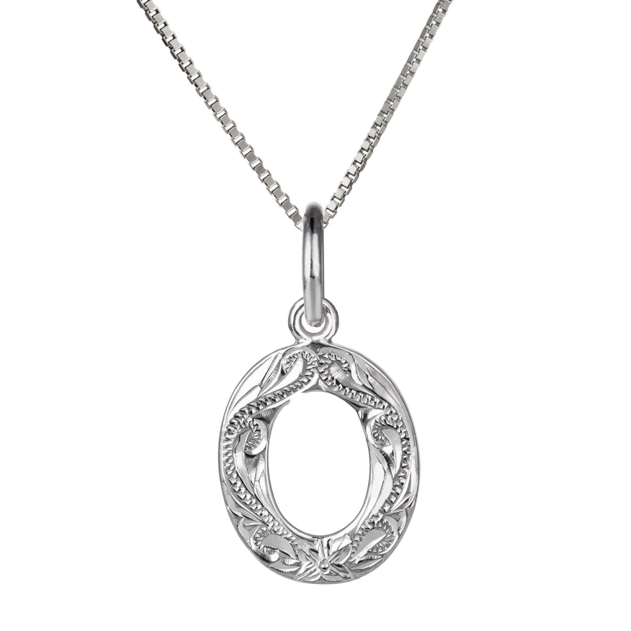 925 Sterling Silver Hawaiian Heirloom Scroll ABC Letter Initials Pendant with 18" Box Chain