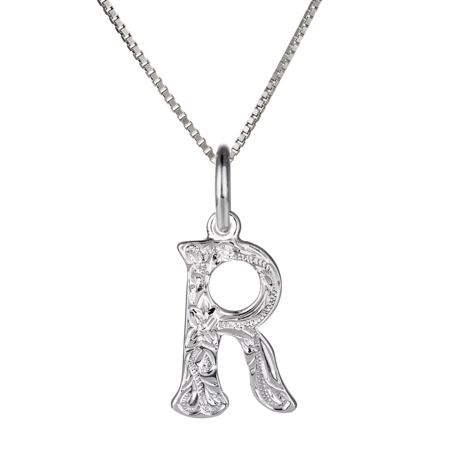 925 Sterling Silver Hawaiian Heirloom Scroll ABC Letter Initials Pendant with 18" Box Chain