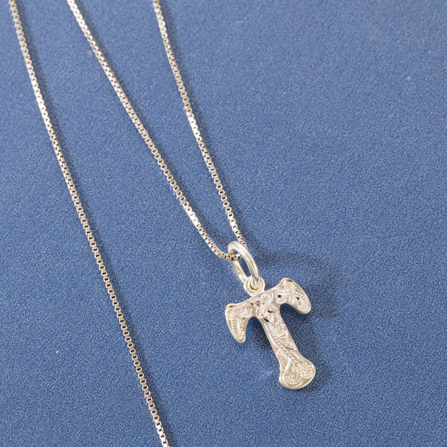 925 Sterling Silver Hawaiian Heirloom Scroll ABC Letter Initials Pendant with 18" Box Chain