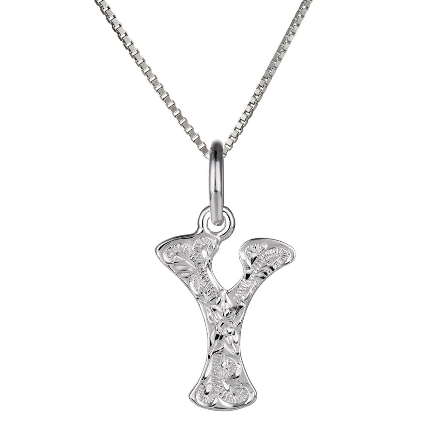 925 Sterling Silver Hawaiian Heirloom Scroll ABC Letter Initials Pendant with 18" Box Chain