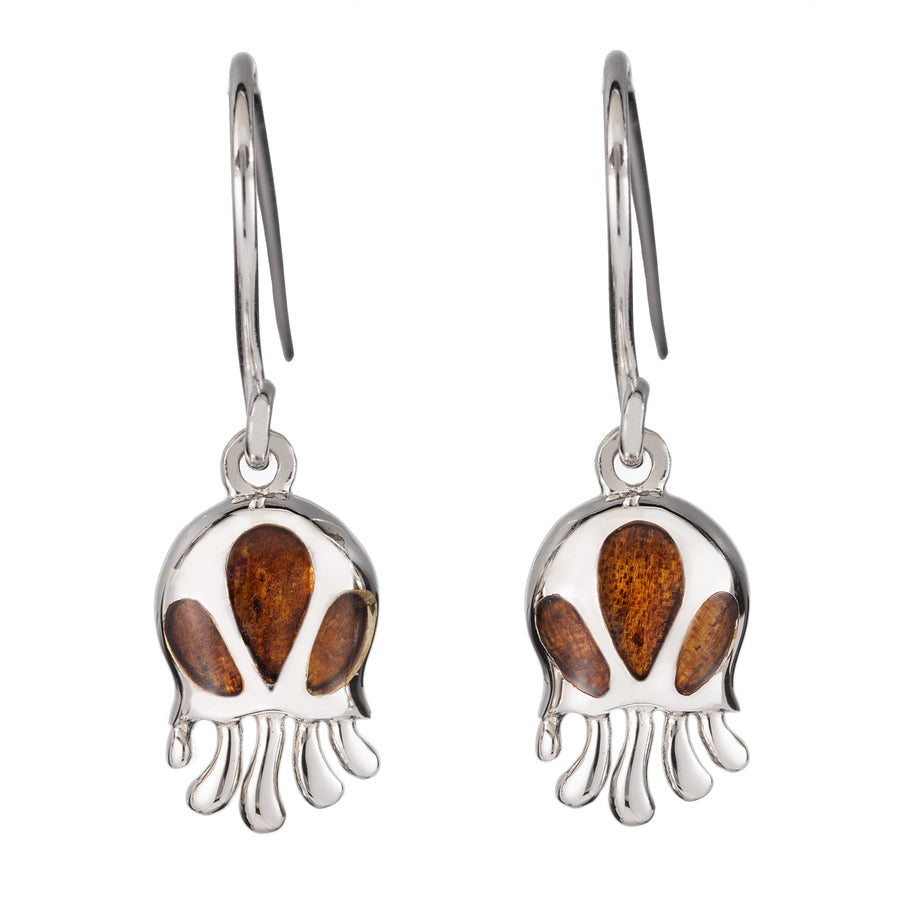 Sterling Silver Hawaiian Koa Wood Baby Jellyfish Dangle Earrings