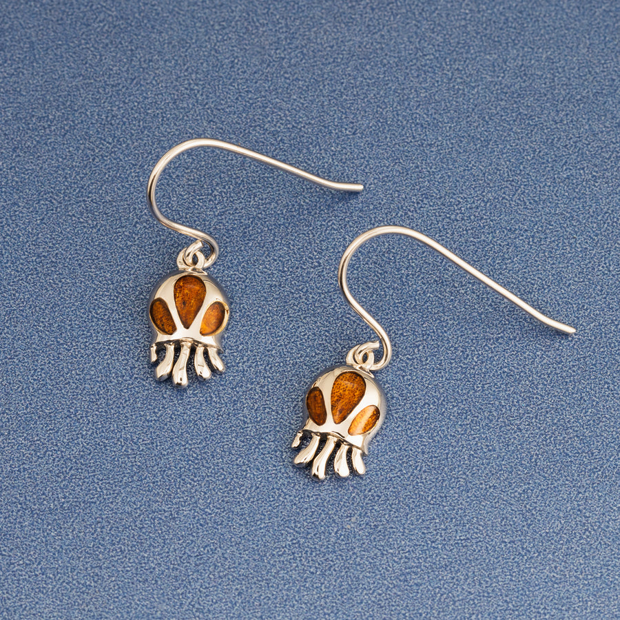 Sterling Silver Hawaiian Koa Wood Baby Jellyfish Dangle Earrings