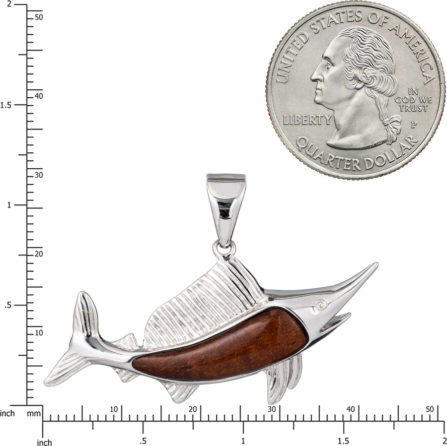 Sterling Silver Hawaiian Koa Wood Sailfish Necklace Pendant