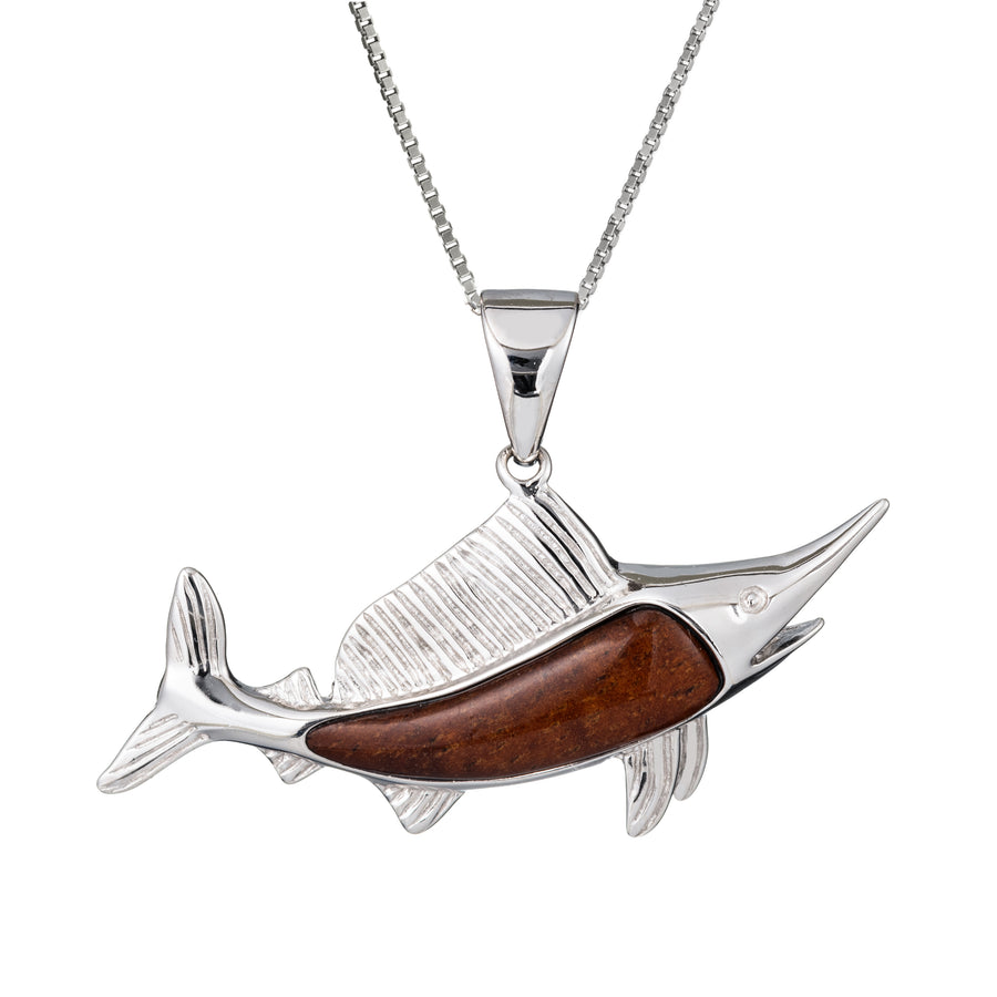 Sterling Silver Hawaiian Koa Wood Sailfish Necklace Pendant