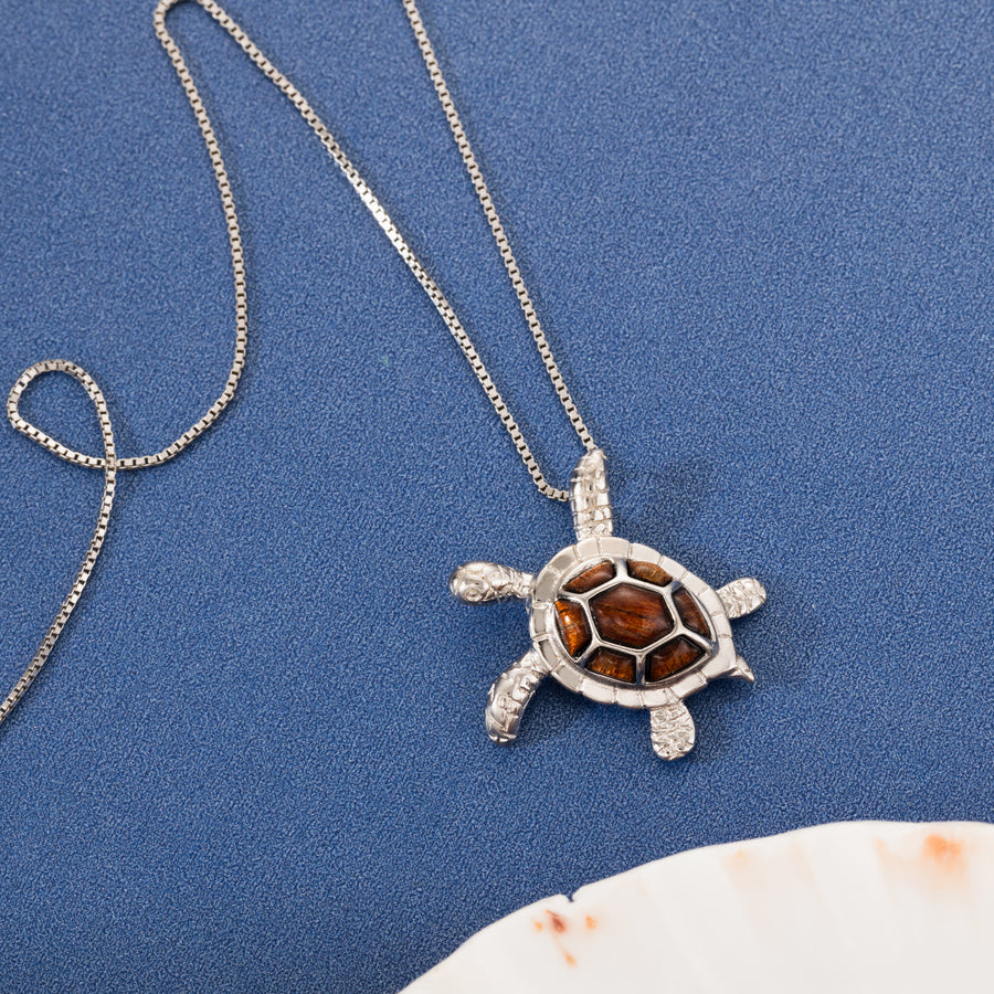 Sterling Silver Koa Wood 3D Turtle Pendant