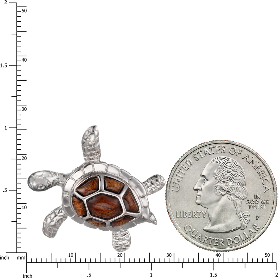 Sterling Silver Koa Wood 3D Turtle Pendant