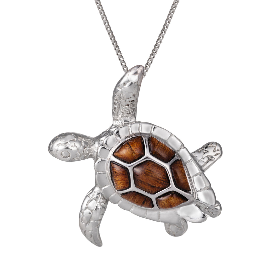 Sterling Silver Koa Wood 3D Turtle Pendant