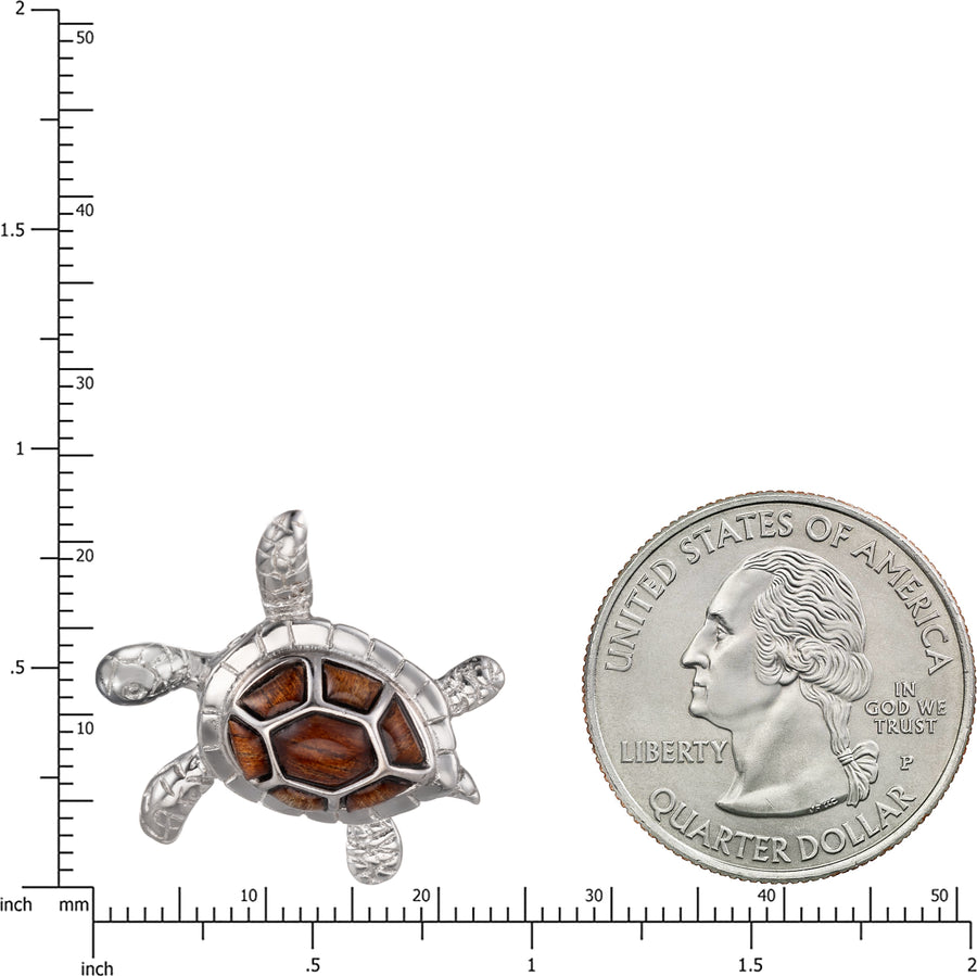 Sterling Silver Koa Wood 3D Turtle Pendant