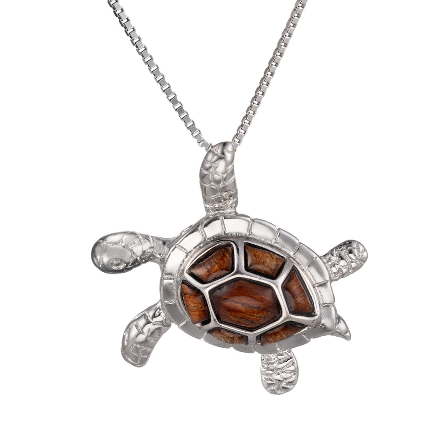 Sterling Silver Koa Wood 3D Turtle Pendant