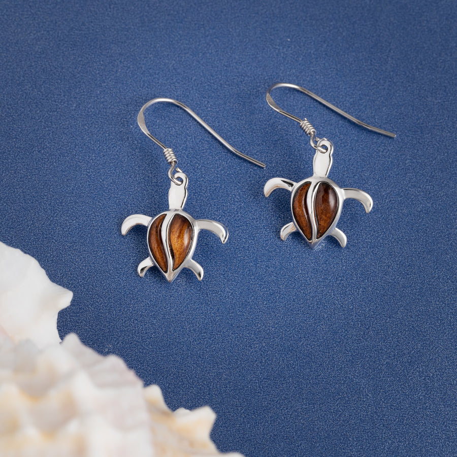 Sterling Silver Koa Wood S Back Turtle Hook Earrings