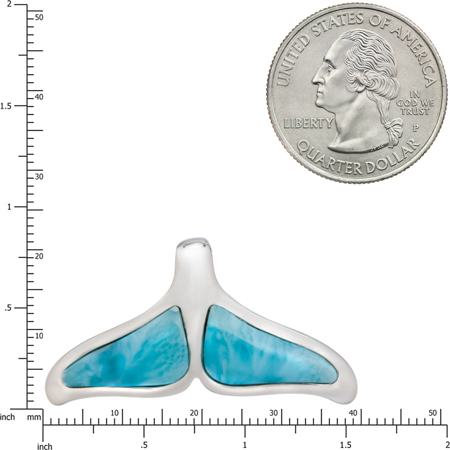 Sterling Silver Natural Larimar Whale Tail Pendant