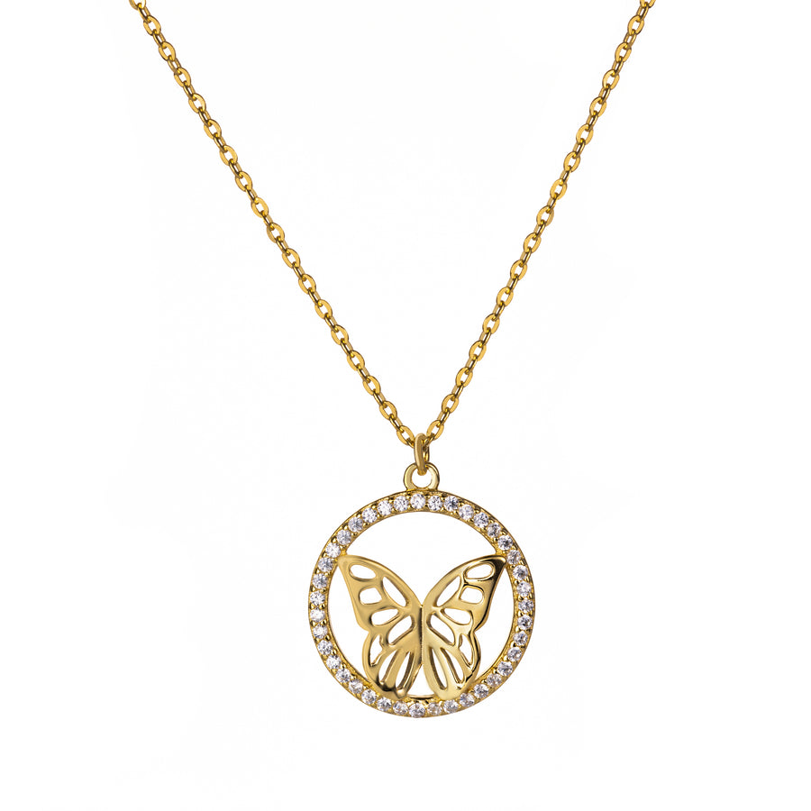 14K Gold Plated 925 Sterling Silver Monarch Butterfly Necklace Pendant with 16+2” Extender Link Chain