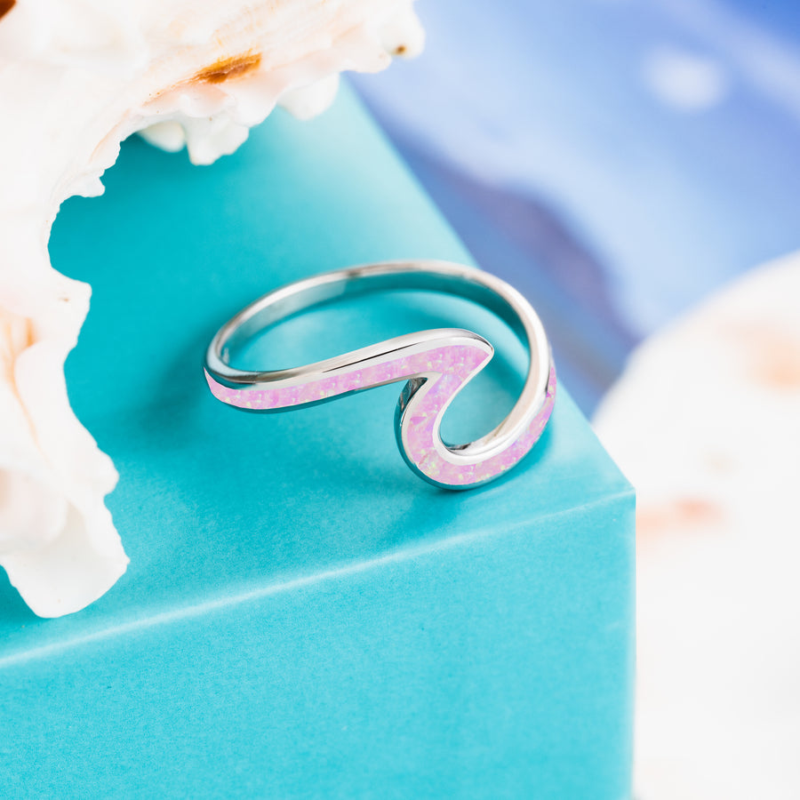 Sterling Silver Real Opal Ocean Wave Ring