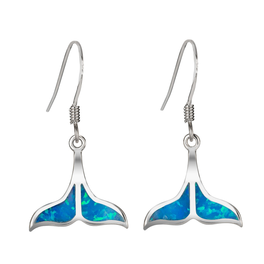 Sterling Silver Blue Opal Whale Dangle Earrings