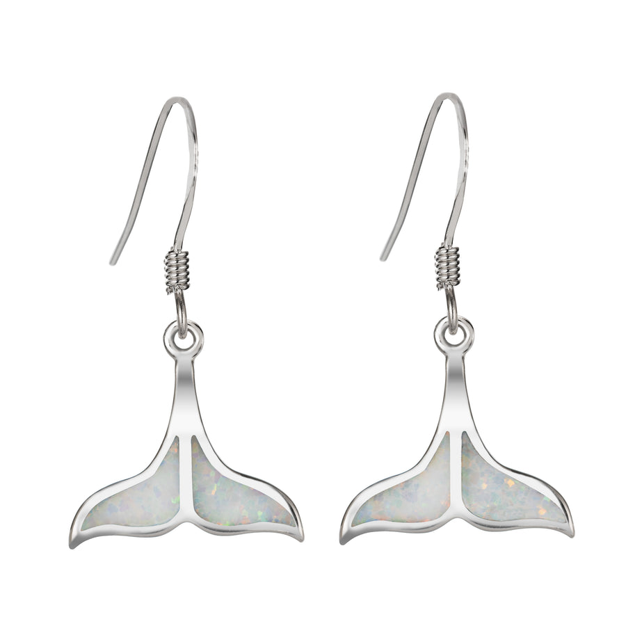 Sterling Silver White Opal Whale Dangle Earrings