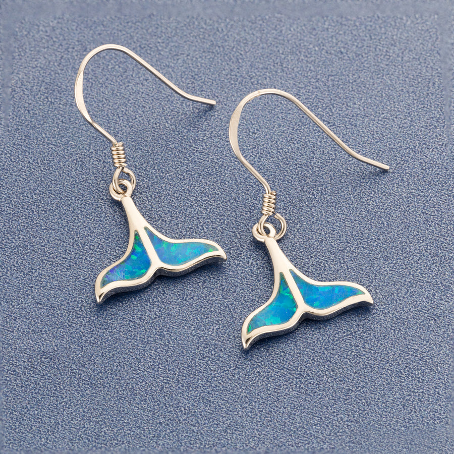 Sterling Silver Blue Opal Whale Dangle Earrings