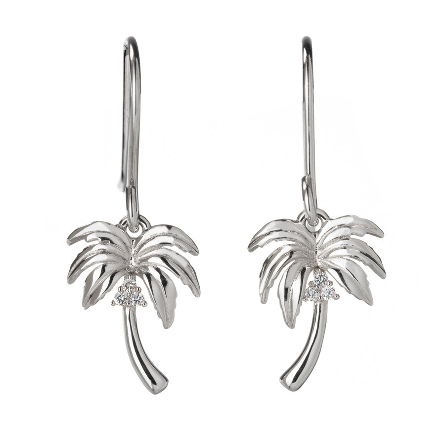 925 Sterling Silver Palm Tree with Topaz Dangle Earrings