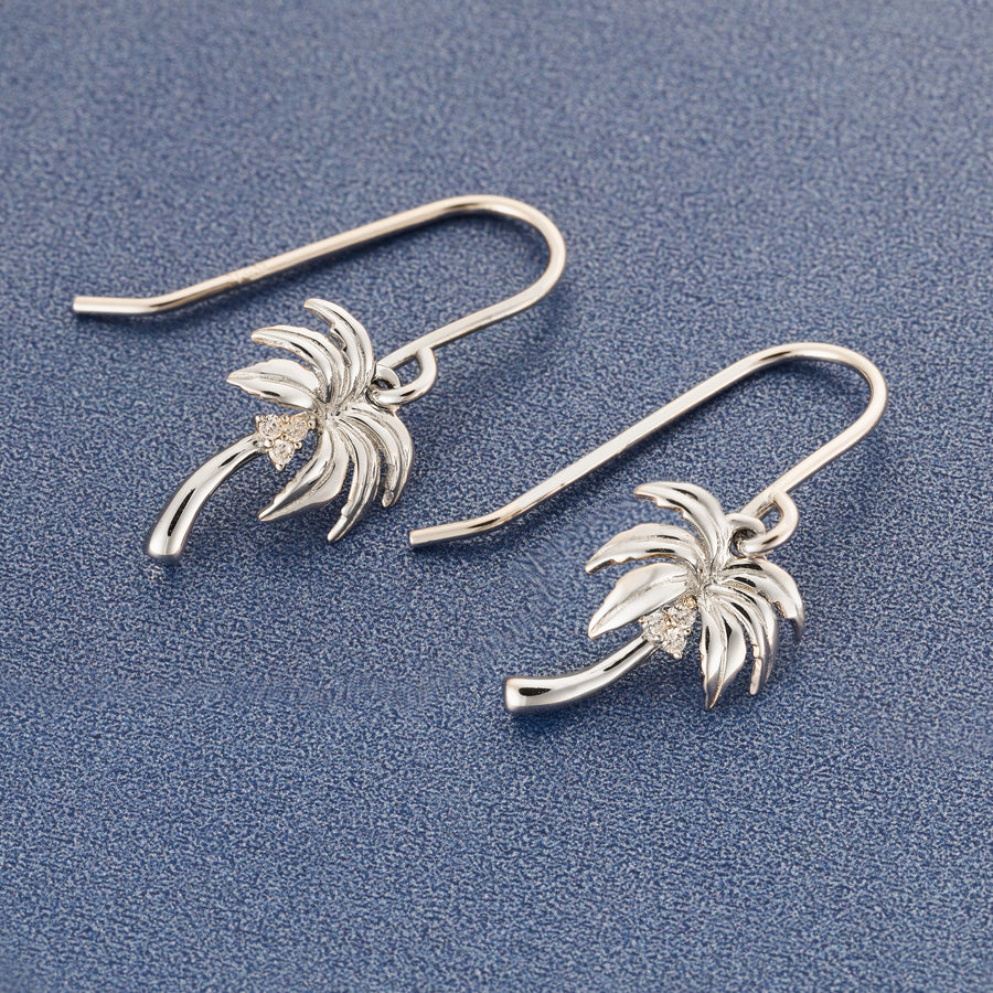 925 Sterling Silver Palm Tree with Topaz Dangle Earrings