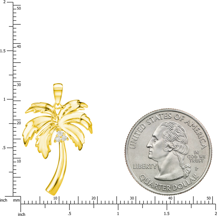 925 Sterling Silver Coconut Palm Tree Pendant with Topaz