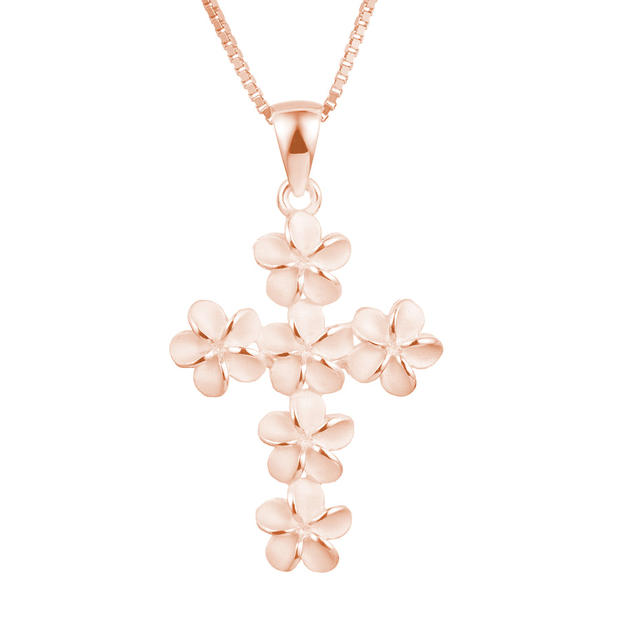 Hawaiian 925 Sterling Silver Pendant Necklace – Heart Cross With Plumeria – Unbranded Jewelry SP82401