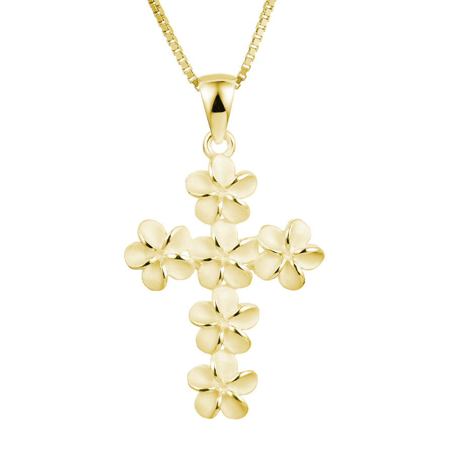 925 Sterling Silver Plumeria Cross Pendant