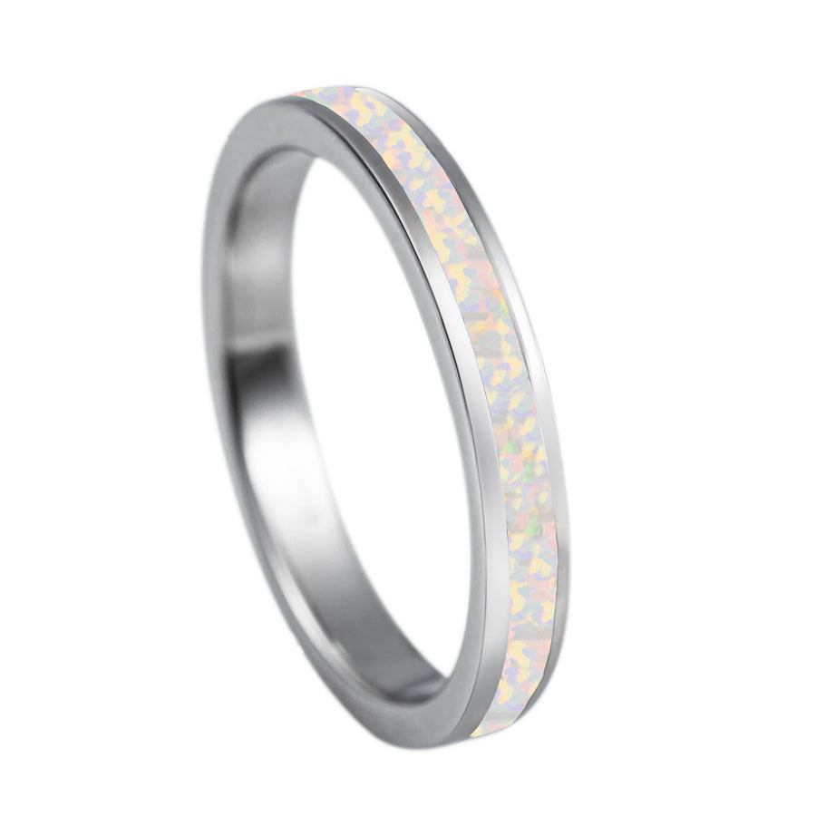 Sterling Silver 3mm White Opal Stackable Wedding Ring Eternity Band