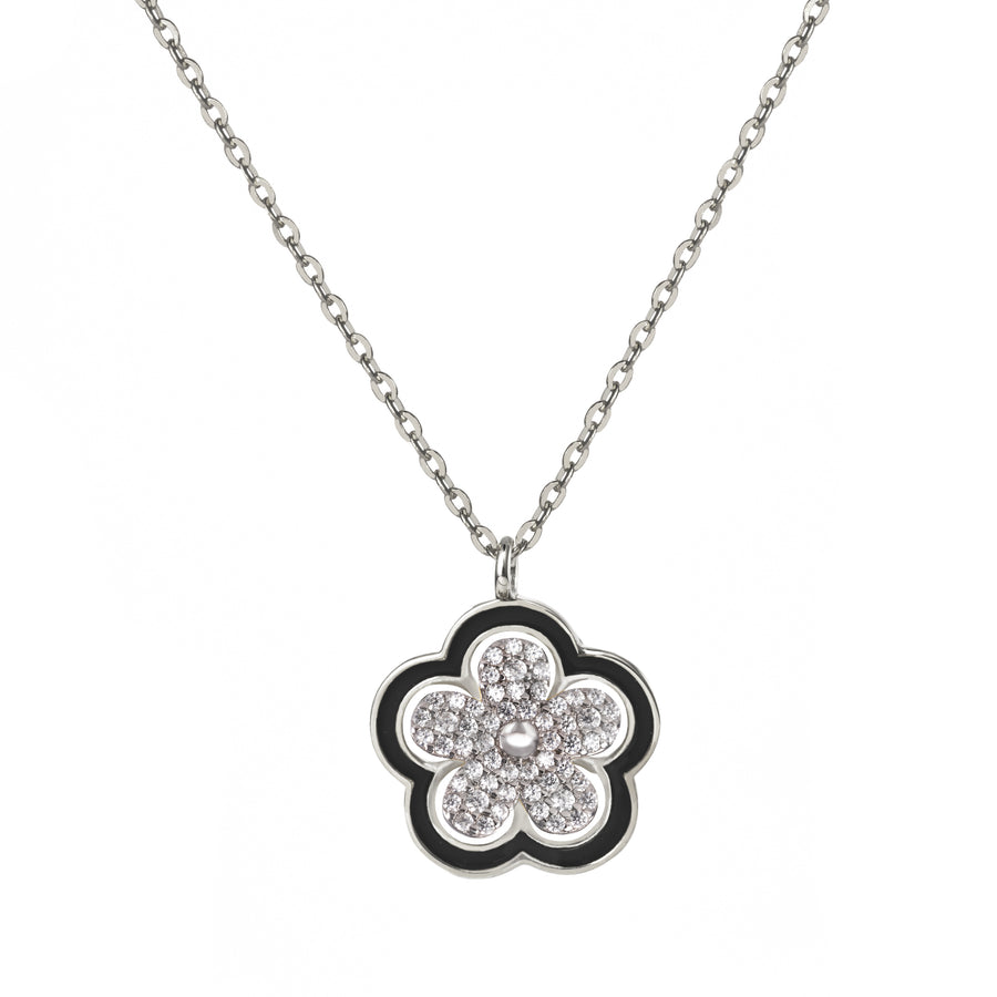 925 Sterling Silver Spinning Plumeria Cross Pendant with Cubic Zirconia