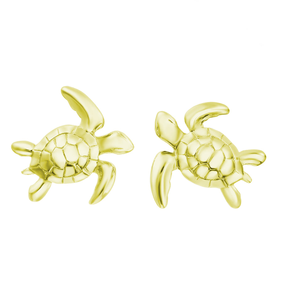 925 Sterling Silver Baby Paia Honu Turtle Stud Earrings (Yellow Gold)