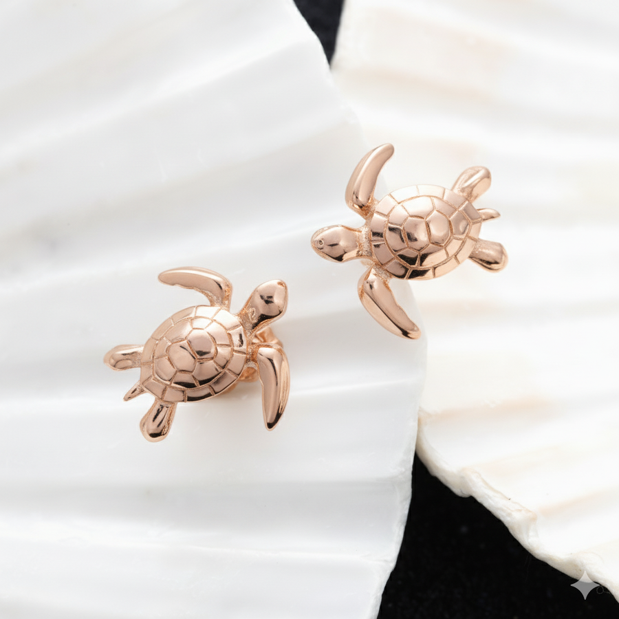 925 Sterling Silver Baby Paia Honu Turtle Stud Earrings (Rose Gold)