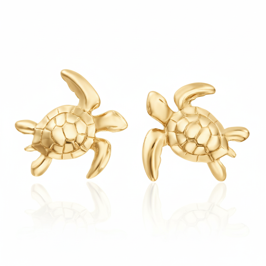 925 Sterling Silver Baby Paia Honu Turtle Stud Earrings (Yellow Gold)