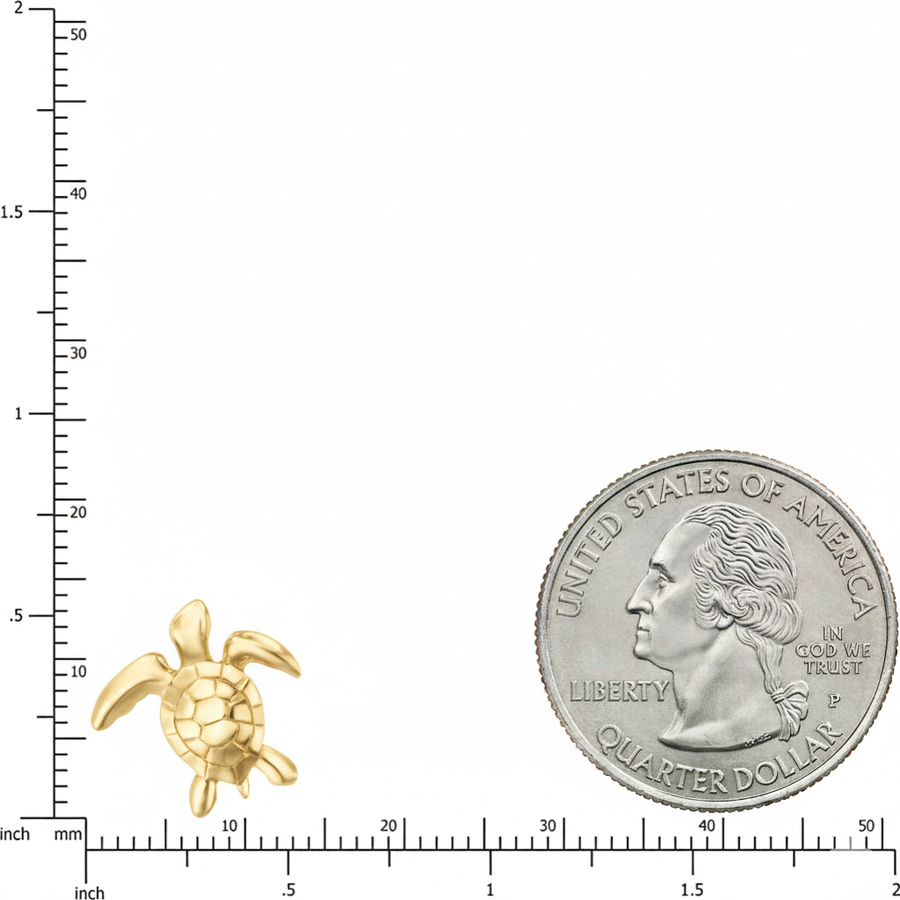 925 Sterling Silver Baby Paia Honu Turtle Stud Earrings (Yellow Gold)