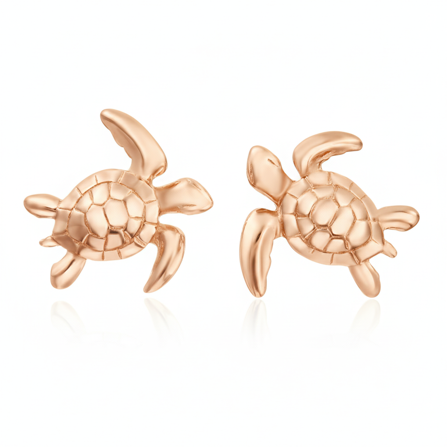 925 Sterling Silver Baby Paia Honu Turtle Stud Earrings (Rose Gold)