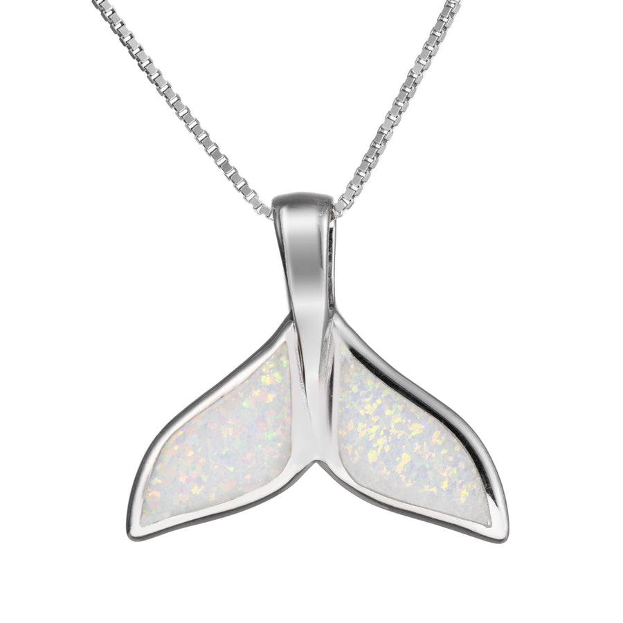 Sterling Silver Opal Whale Tail Necklace Pendant with 18" Box Chain