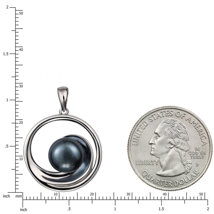 Sterling Silver Freshwater Pearl Ocean Wave Necklace Pendant