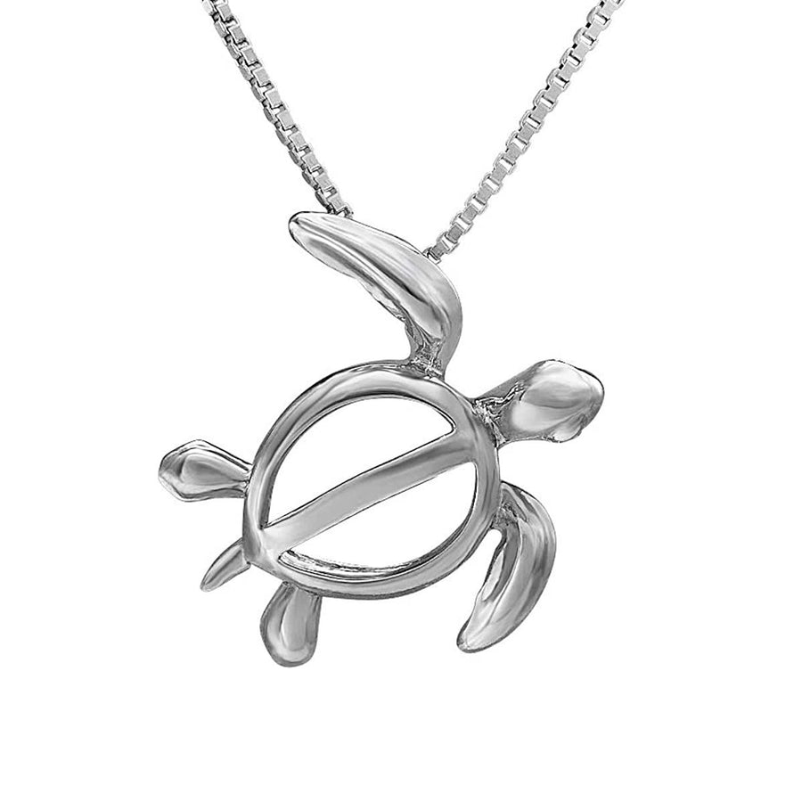 925 Sterling Silver Hawaiian Turtle Honu Pendant with 18" Box Chain