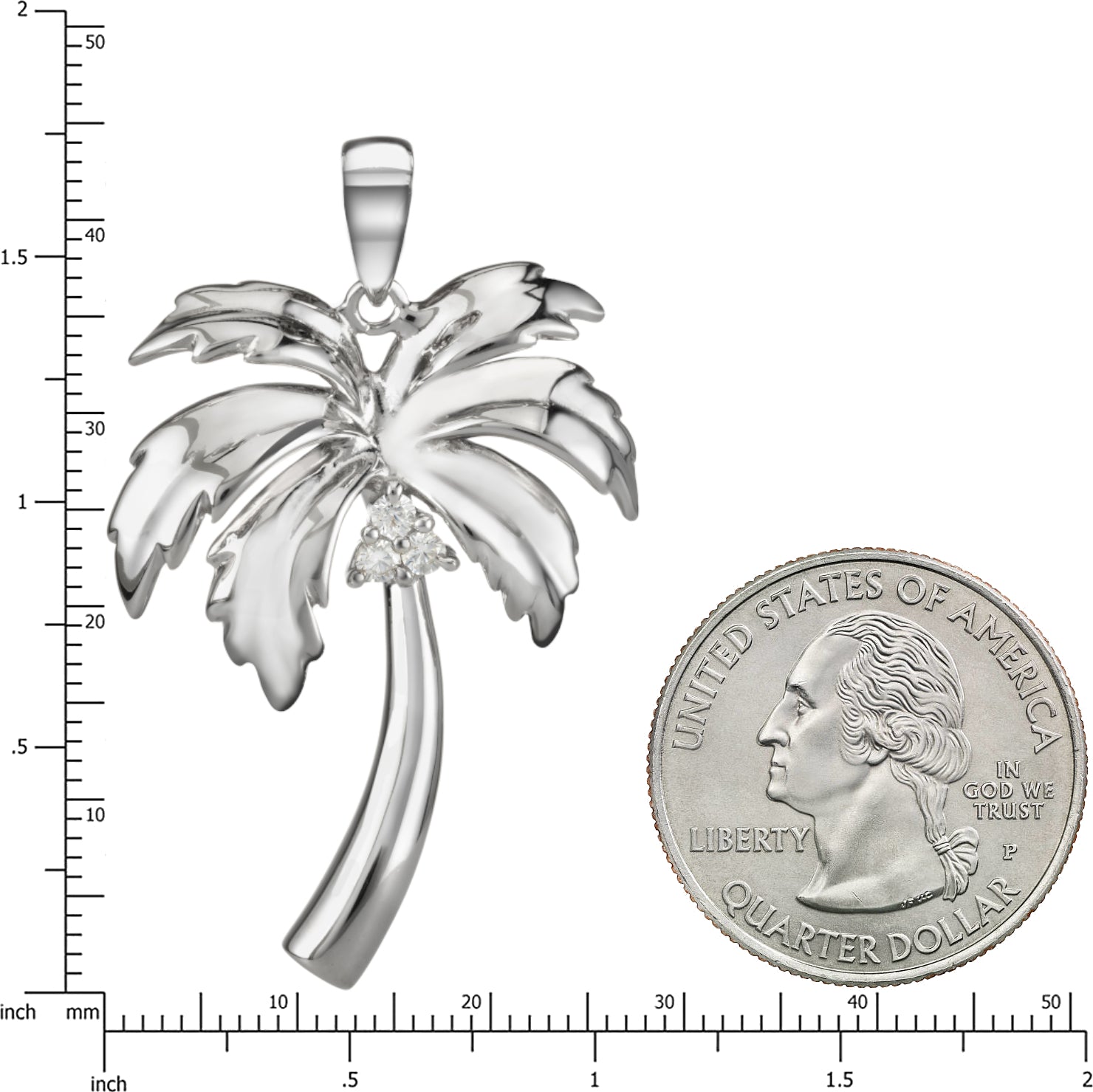 925 Sterling Silver Coconut Palm Tree Pendant with Cubic