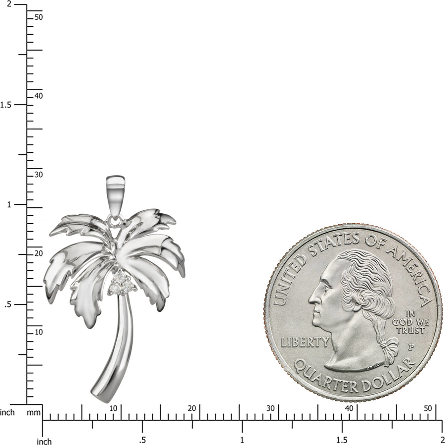 925 Sterling Silver Coconut Palm Tree Pendant with Topaz