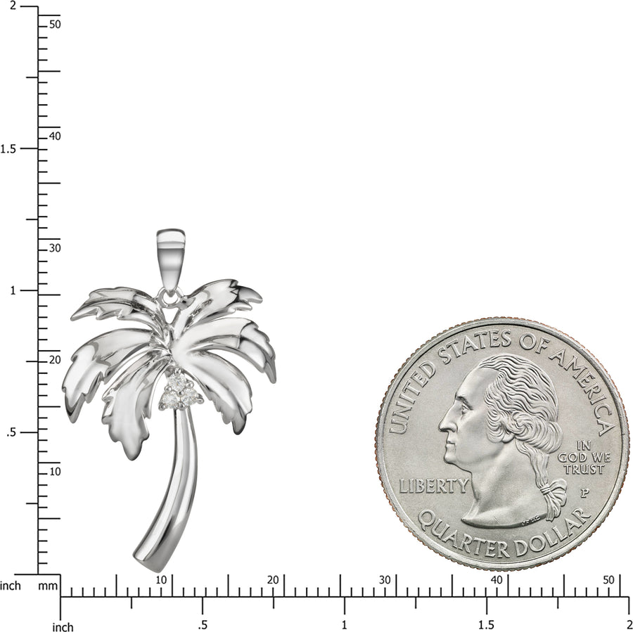 925 Sterling Silver Coconut Palm Tree Pendant with Topaz