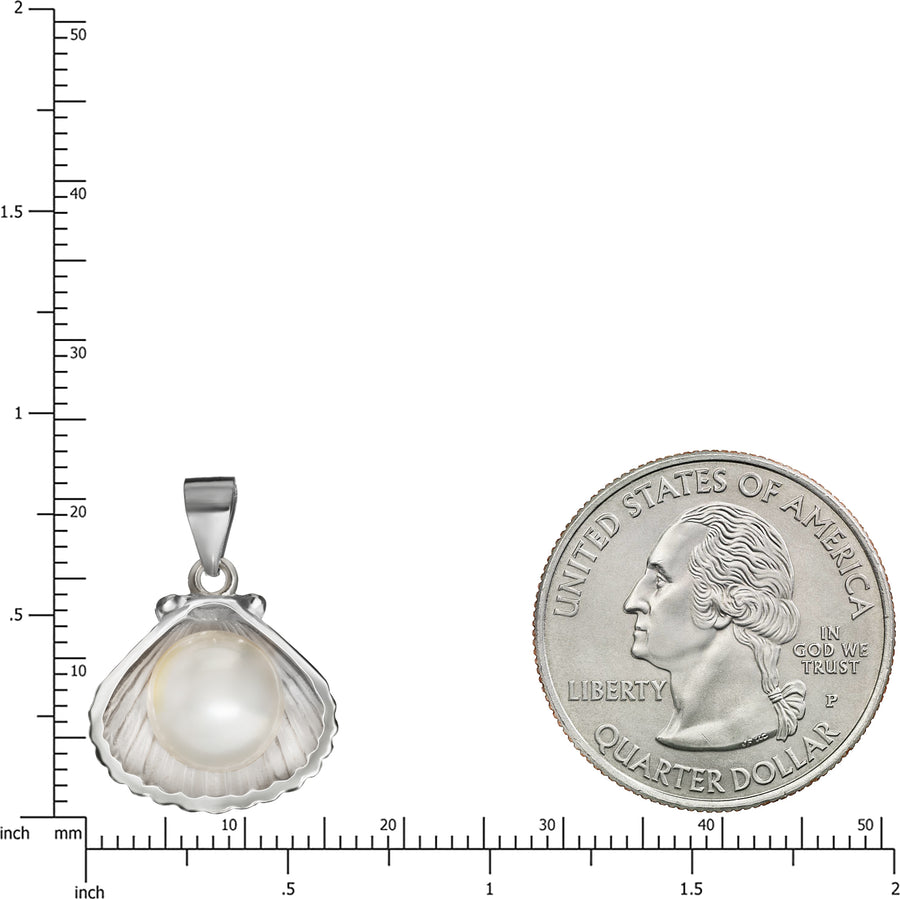 Sterling Silver Freshwater Pearl in Seashell Necklace Pendant